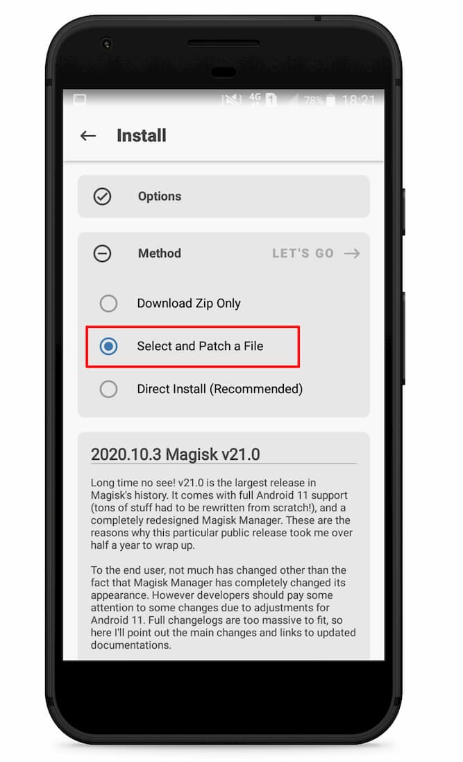 Magisk Manager Select and Patch a File