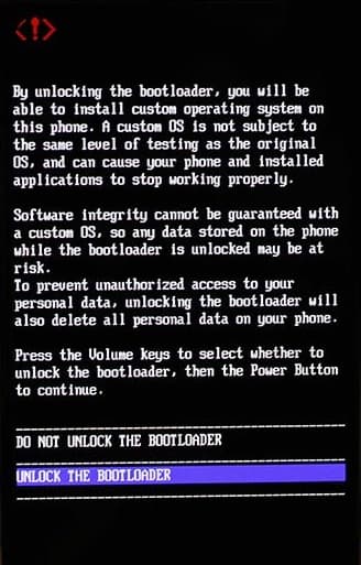 Unlock Bootloader on OnePlus Confirmation Message