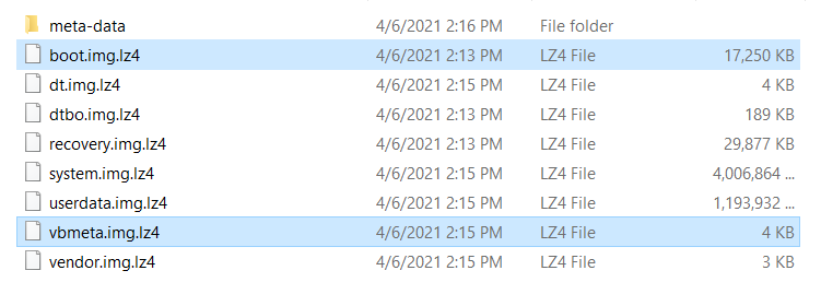 Copy Boot, Vbmeta to LZ4 Folder