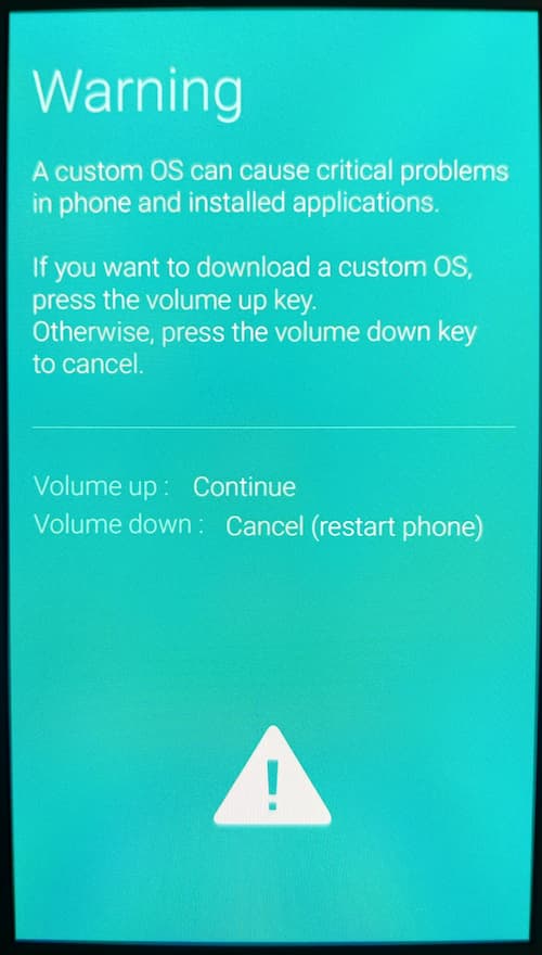 Samsung Download Mode Warning Screen
