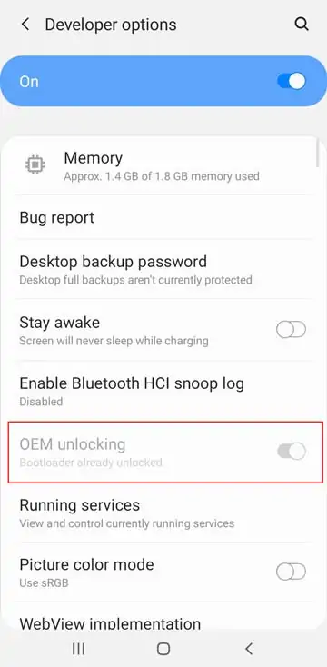 Samsung Galaxy Bootloader Unlocked