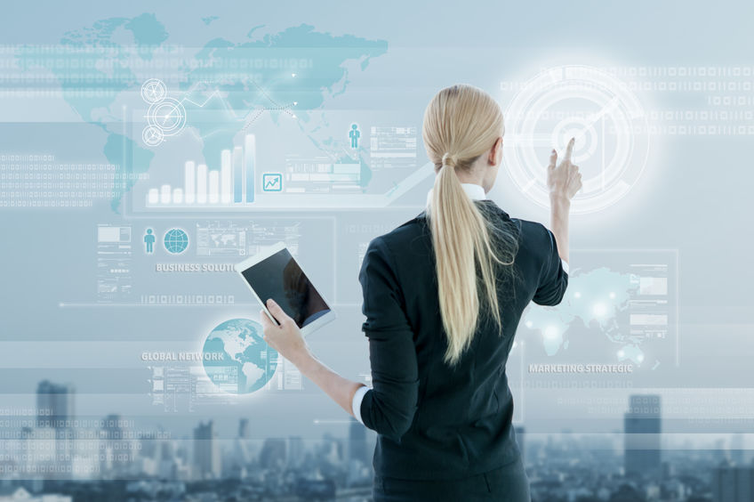 Businesswoman working on digital virtual screen, business strate